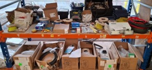 50 X MIXED ELECTRICAL EQUIPMENT LOT CONTAINING LED RGB STRIP REEL - 50M , IP20 3W LED TWIN SPOT , NIGLON WIRING ACCESSORIES EARTH PIT , 6 INCOMPLETE SHELL PRO & LITE 3.0 CHARGE POINTS , ETC OVER TWO BAYS