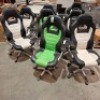 8 X USED DESK CHAIRS IN WHITE/BLACK AND GREEN / BLACK (NOTE SOME STAINS BUT STILL FUNCTIONAL )