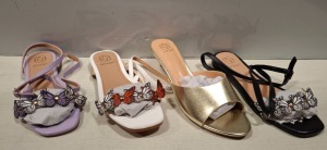 52 X BRAND NEW MIXED FOOTWEAR LOT TO INCLUDE GIVAN BLACK SANDALS - GIVANA GOLD SANDALS - GIVANA WHITE AND PURPLE SANDALS - GIVANA HIGH HEELS - ETC ALL IN VARIOUS SIZES