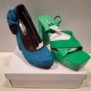 34 X BRAND NEW MIXED FOOTWEAR LOT TO INCLUDE IDEAL SHOES GREEN HEELED SHOES - JENNIKA SUEDE STYLE HEELED SHOES - ETC ALL IN VARIOUS SIZES
