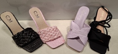 37 X BRAND NEW MIXED FOOTWEAR LOT TO INCLUDE QUEEN VIVI BLACK HEELED SHOES - QUEEN LINA BLACK HIGH HEELS - CM PARIS BLACK HEELED SHOES - CM PARIS PINK HEELED SHOES - IDEAL SHOES PURPLE HEELED SHOES ETC ALL IN VARIOUS SIZES
