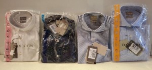 20 X BRAND NEW MIXED DAN JOHN SHIRT LOT TO INCLUDE BLUE PIN STRIPE SHIRTS - NAVY SHIRTS - WHITE OXFORD SHIRTS - ROYAL BLUE STRIPE SHIRTS - IN SIZES 38-40-41-42-46 ETC RRP-£49.99 PP