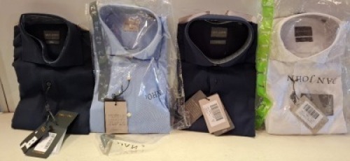 20 X BRAND NEW MIXED DAN JOHN SHIRT LOT TO INCLUDE OXFORD WHITE SHIRTS - OXFORD BLUE SHIRTS - OXFORD NAVY SHIRTS - MACRO PIQUET NAVY SHIRTS IN SIZES 37-40-41-ETC RRP-&pound;39.99 PP