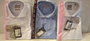 20 X BRAND NEW MIXED DAN JOHN SHIRT LOT TO INCLUDE MACRO PIQUET WHITE SHIRTS - OXFORD BLUE SHIRTS - PIQUET WHITE SHIRTS - OXFORD WHITE SHIRTS ETC RRP-£39.99 PP