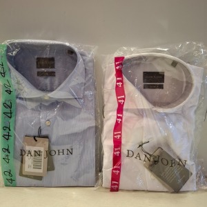 20 X BRAND NEW MIXED DAN JOHN SHIRT LOT TO INCLUDE PIQUET BLUE SHIRTS - OXFORD WHITE SHIRTS - CAMICIA WHITE SHIRTS - ETC IN SIZES 38-40-41-42 RRP-£39.99 PP