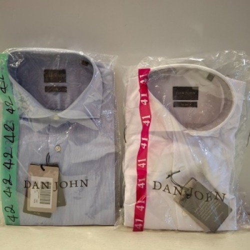 20 X BRAND NEW MIXED DAN JOHN SHIRT LOT TO INCLUDE PIQUET BLUE SHIRTS - OXFORD WHITE SHIRTS - CAMICIA WHITE SHIRTS - ETC IN SIZES 38-40-41-42 RRP-&pound;39.99 PP