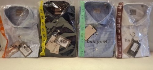20 X BRAND NEW MIXED DAN JOHN SHIRT LOT TO INCLUDE PIQUET BLUE SHIRTS - CAMICIA NAVY SHIRTS - CAMICIA WHITE SHIRTS - BLUE PINSTRIPE SHIRTS - CAMICIA MICRO BLUE SHIRTS ETC IN SIZES 39-40-43 RRP-&pound;39.99