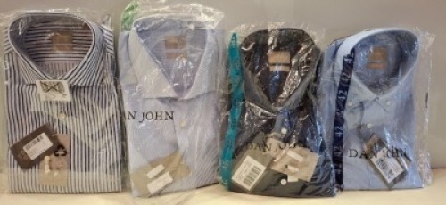 20 X BRAND NEW MIXED DAN JOHN SHIRT LOT TO INCLUDE RIGA BLUE STRIPE SHIRT - GREY STRIPE SHIRTS - NAVY OXFORD SHIRTS - BLUE STRIPE SHIRTS ETC IN SIZES 42-44-45 RRP&pound;39.99