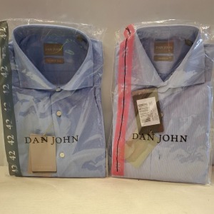 20 X BRAND NEW MIXED DAN JOHN SHIRT LOT TO INCLUDE OXFORD BLUE SHIRTS - MACRO PIQUET BLUE SHIRTS - CAMICIA BLUE SHIRTS ETC IN SIZES 38- 43-45 RRP£39.99