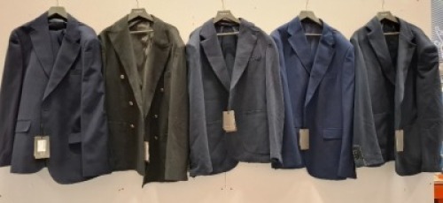 5 X BRAND NEW MIXED DAN JOHN SUIT BLAZER LOT TO INCLUDE GIACCA JERSEY STRETCH BLAZERS IN BLUE SIZE 50 - GIACCA PETTO BLACK BLAZER SIZE 50 - ABITTO FINESTRATO BLUE BLAZER 50 ETC RRP-&pound;119.99 PP