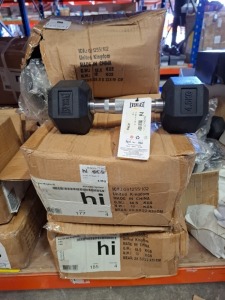 10 X BRAND NEW PAIRS OF EVERLAST DUMBBELL WEIGHTS IN SIZE 4.5 KG IN 5 BOXES (NOTE BOXES ARE ABIT DAMAGED)