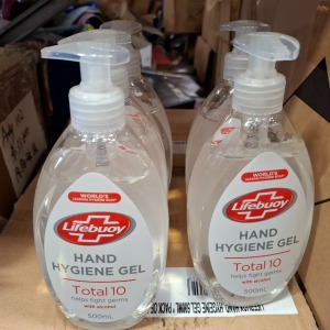 APPROX 120 X BRAND NEW LIFEBUOY 500ML HAND SANITISER GELS - IN 10 BOXES & LOOSE