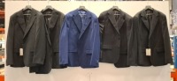 5 X BRAND NEW MIXED DAN JOHN SUIT BLAZER LOT TO INCLUDE 4X GIACCA BLACK BLAZER SIZE 46-50-56 - 1X GIACCA JERSEY STRETCH BLUE BLAZER SIZE 50 RRP-&pound;119.99 PP