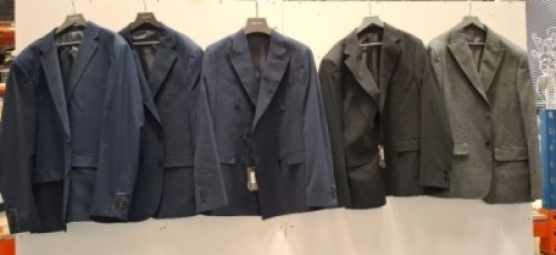 5 X BRAND NEW MIXED DAN JOHN SUIT BLAZER LOT TO INCLUDE 3X GIACCA COMP BLUE BLAZERS SIZE 52-58 -1X GIACCA BLACK BLAZER SIZE 50- 1X ANTRACITE BLAZER IN SIZE 50 RRP-&pound;119.99 PP