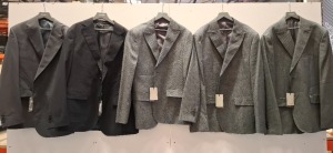 5 X BRAND NEW MIXED DAN JOHN SUIT BLAZER LOT TO INCLUDE 3X GIACCA COMPANTRACITE BLAZERS IN SIZE 46-54-56 - 1X GIACCA BLUE BLAZER SIZE 52 - 1X GIACCA GREY BLAZER SIZE 50 RRP-£119.99