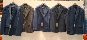 5 X BRAND NEW MIXED DAN JOHN SUIT BLAZER LOT TO INCLUDE 4X GIACCA BLUE BLAZERS SIZE 48-58-60 - 1X GIACCA GREY BLAZER SIZE 50 RRP-£119.99