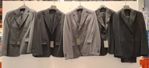 5 X BRAND NEW MIXED DAN JOHN SUIT BLAZER LOT TO INCLUDE 2X GIACCA BLACK BLAZERS SIZE 54 -1X SMOKING REVER BLACK SUIT &pound;239 SIZE 48 - 2X GIACCA GREY BLAZERS SIZE XL -58 RRP-&pound;119.99