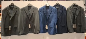5 X BRAND NEW MIXED DAN JOHN SUIT BLAZER LOT TO INCLUDE 2X GIACCA BLUE BLAZERS SIZE 50 - 3X GIACCA GREY BLAZERS SIZE 48-52 RRP-£119.99