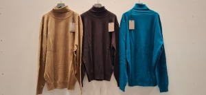 20 X BRAND NEW MIXED DAN JOHN TURTLE NECK (COLLO ALTO) JUMPERS IN VARIOUS COLOURS TO INCLUDE CAMEL - TURQUOISE - MARRONE IN VARIOUS SIZES RRP-£39.99