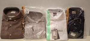 20 X BRAND NEW MIXED DAN JOHN SHIRT LOT TO INCLUDE OXFORD NAVY SHIRTS - PIQUET WHITE SHIRTS - BROWN SHIRTS - BROWN STRIPE SHIRTS ETC IN SIZES 42-43-44-45- ETC RRP£39.99