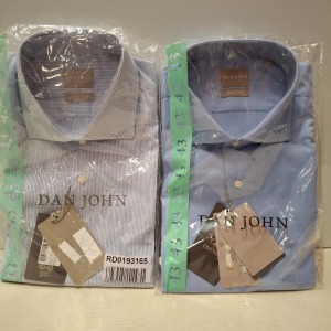 20 X BRAND NEW MIXED DAN JOHN SHIRT LOT TO INCLUDE OXFORD BLUE SHIRTS - BLUE STRIPE SHIRTS - IN SIZES 38-42-46 ETC RRP £39.99