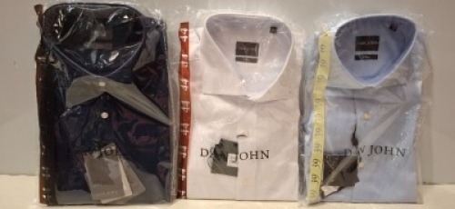 20 X BRAND NEW MIXED DAN JOHN SHIRT LOT TO INCLUDE OXFORDWHITE SHIRTS - OXFORD NAVY SHIRTS - CAMICIA BLUE SHIRTS IN SIZES 39-44-45 ETC RRP&pound;39.99
