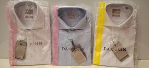 20 X BRAND NEW MIXED DAN JOHN SHIRT LOT TO INCLUDE PIQUET WHITE SHIRTS - CAMICIA WHITE SHIRTS - OXFORD WHITE SHIRTS - CAMICIA BLUE SHIRTS IN SIZES 39-40-41 ETC RRP£39.99
