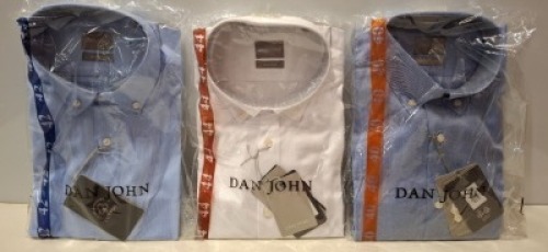 20 X BRAND NEW MIXED DAN JOHN SHIRT LOT TO INCLUDE PIQUET WHITE SHIRTS - CAMICIA WHITE SHIRTS - OXFORD WHITE SHIRTS - CAMICIA BLUE SHIRTS IN SIZES42-44-46 ETC RRP&pound;39.99
