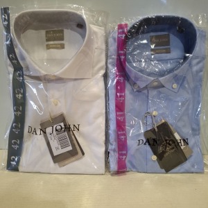 20 X BRAND NEW MIXED DAN JOHN SHIRT LOT TO INCLUDE OXFORD WHITE SHIRTS - OXFORD BLUE SHIRTS - IN SIZES 40-41-42 ETC RRP-£39.99 PP