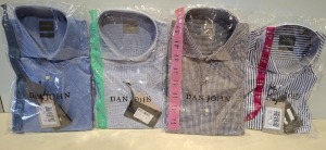 20 X BRAND NEW MIXED DAN JOHN SHIRT LOT TO INCLUDE RIGA BLUE STRIPE SHIRTS - OPERTA BLUE SHIRTS - OXFORD BLUE SHIRTS IN SIZES 41-42-43 ETC RRP-£39.99 PP