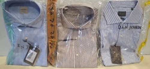 20 X BRAND NEW MIXED DAN JOHN SHIRT LOT TO INCLUDE CAMICIA BROWN STRIPE SHIRTS - CAMICIA BLUE STRIPE SHIRTS - PRINCIPE BLUE SHIRTS IN SIZES 41-42-43 ETC RRP-&pound;39.99 PP