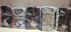 20 X BRAND NEW MIXED DAN JOHN SHIRT LOT TO INCLUDE DENIM SHIRTS - DENIM CHAMBRAY SHIRTS - RIGA GREEN SHIRTS - OXFORD NAVY SHIRTS IN SIZES 340-41 ETC RRP-£39.99 PP