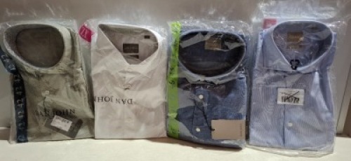 20 X BRAND NEW MIXED DAN JOHN SHIRT LOT TO INCLUDE ALTO WHITE SHIRTS - OXFORD WHITE SHIRTS - CAMICIA BLUE SHIRTS - CAMICIA GREEN SHIRTS IN SIZES 41-42-45 ETC RRP-&pound;39.99 PP