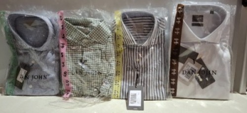 20 X BRAND NEW MIXED DAN JOHN SHIRT LOT TO INCLUDE PIQUET WHITE SHIRTS - CAMICIA BLUE SHIRTS - CAMICIA GREEN SHIRTS - GREY STRIPE SHIRTS ETC IN SIZES 39-40-44 ETC RRP-&pound;39.99 PP