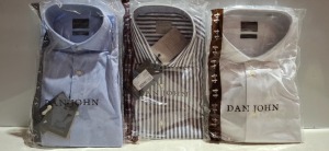 20 X BRAND NEW MIXED DAN JOHN SHIRT LOT TO INCLUDE CAMICIA GREY STRIPE SHIRTS - PIQUET WHITE SHIRTS - PIQUET BLUE SHIRTS - IN SIZES 37-40-41 ETC RRP-£39.99 PP