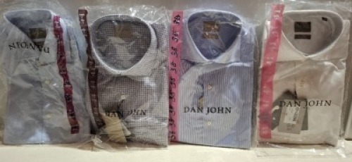 20 X BRAND NEW MIXED DAN JOHN SHIRT LOT TO INCLUDE PIQUET WHITE SHIRTS - CAMICIA WHITE SHIRTS - CAMICIA FLANNEL CHECK SHIRTS ETC IN SIZES 38-40-45 ETC RRP-&pound;39.99 PP