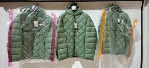 3 X BRAND NEW DAN JOHN PIUMINO TRAPUNTATO GREEN HOODED COATS IN SIZES XL-2XL-3XL - &pound;79.99 PP