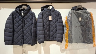 3 X BRAND NEW DAN JOHN PIUMINO TRAPUNTATO NAVY HOODED COATS IN SIZES L-2XL-3XL - £99.99 PP