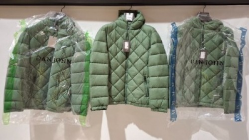 3 X BRAND NEW DAN JOHN PIUMINO TRAPUNTATO GREEN HOODED COATS IN SIZES S-M-L - &pound;79.99 PP