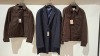 3 X BRAND NEW MIXED DAN JOHN CLOTHING LOT TO INCLUDE 2X BROWN ECOSUEDE OVERSHIRTS IN SIZES S-XXL - £119.99 PP - 1X CAPOTTO MONOPETTO JERSEY NAVY JACKET IN SIZE 60 - £139.99