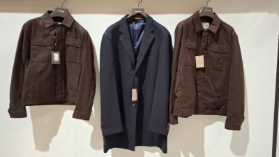 3 X BRAND NEW MIXED DAN JOHN CLOTHING LOT TO INCLUDE 2X BROWN ECOSUEDE OVERSHIRTS IN SIZES S-XXL - £119.99 PP - 1X CAPOTTO MONOPETTO JERSEY NAVY JACKET IN SIZE 60 - £139.99
