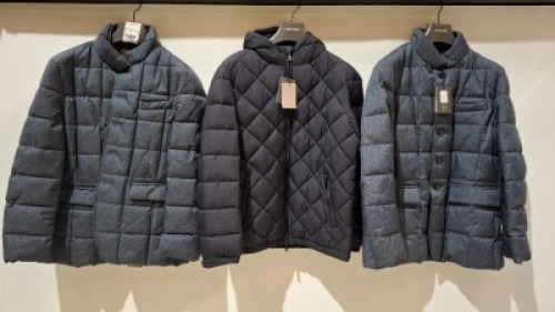 3 X BRAND NEW MIXED DAN JOHN CLOTHING LOT TO INCLUDE 2X ABBIGLIAMENTO TRAPUNTATA GREY COATS IN SIZES XL - &pound;179.99 PP - 1X PIUMINO TRAPUNTATO BLACK HOODED COAT IN SIZE XL - &pound;99.99