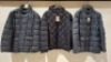3 X BRAND NEW MIXED DAN JOHN CLOTHING LOT TO INCLUDE 2X ABBIGLIAMENTO TRAPUNTATA GREY COATS IN SIZES XL - &pound;179.99 PP - 1X PIUMINO TRAPUNTATO BLACK HOODED COAT IN SIZE XL - &pound;99.99