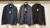 3 X BRAND NEW MIXED DAN JOHN CLOTHING LOT TO INCLUDE 1X CAPO SPALLA TRENCH COAT IN NAVY SIZE M - £179.99 - 1X JERSEY OVERSHIRT IN NAVY SIZE 2XL - £159.99 - 1X TECNICO TRENCH COAT IN NAVY SIZE XL - £79.99