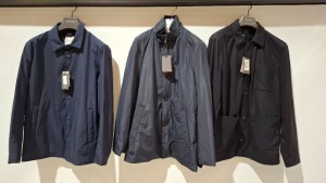 3 X BRAND NEW MIXED DAN JOHN CLOTHING LOT TO INCLUDE 1X CAPO SPALLA TRENCH COAT IN NAVY SIZE M - £179.99 - 1X JERSEY OVERSHIRT IN NAVY SIZE 2XL - £159.99 - 1X TECNICO TRENCH COAT IN NAVY SIZE XL - £79.99