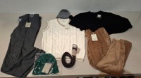 20 X BRAND NEW PIECE MIXED DAN JOHN CLOTHING LOT TO INCLUDE CORDROY PANTS - CREW NECK JUMPERS - SUIT PANTS - BEANIE HATS - BELTS - KNITTED VESTS ETC