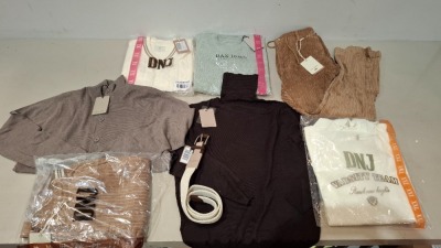 20 X BRAND NEW PIECE MIXED DAN JOHN CLOTHING LOT TO INCLUDE TIES - KNITTED VESTS - CREW NECK JUMPERS - TURTLE NECK JUMPERS- CORDROY PANTS - ETC