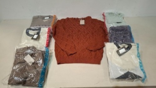 15 X BRAND NEW PIECE MIXED DAN JOHN CLOTHING LOT TO INCLUDE CREW NECK JUMPERS - TURTLE NECK JUMPERS IN VARIOUS COLOURS AND STYLES