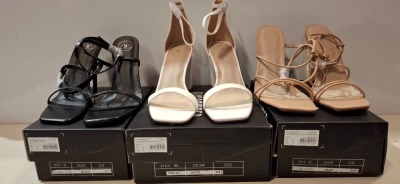 30 X BRAND NEW MISSGUIDED MIXED SHOE LOT TO INCLUDE BASIC BARLEY THERE SHOES IN BLACK - BLOCK HEEL TIE UP SANDALS IN BLACK - POINTED TOE STILETTOS IN NUDE - ALL IN SIZE 8