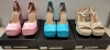 30 X BRAND NEW MISSGUIDED MIXED SHOE LOT TO INCLUDE EXTREME PLATFORM SATIN HEELED SHOE - RAFFIA HEELED SANDALS - GLADIATOR FLAT SHOES IN BLACK ETC ALL IN SIZE 6